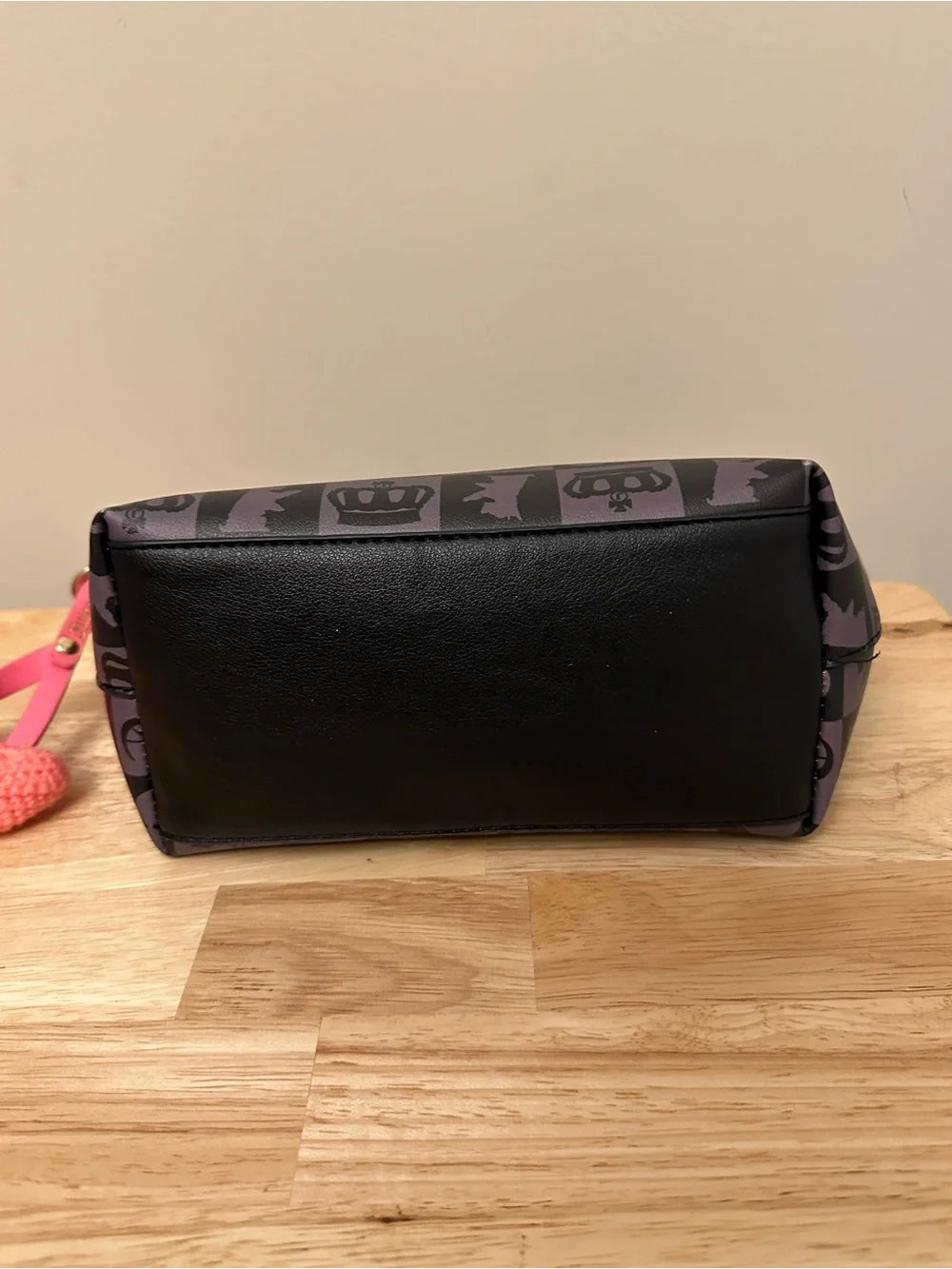 Juicy Couture Black and Charcoal Checker Satchel with Pink Heart Charm
